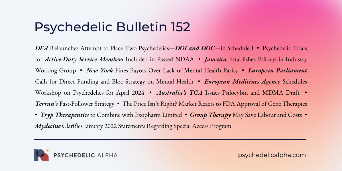 You are currently viewing Psychedelic Bulletin #152: Policy and Business Updates