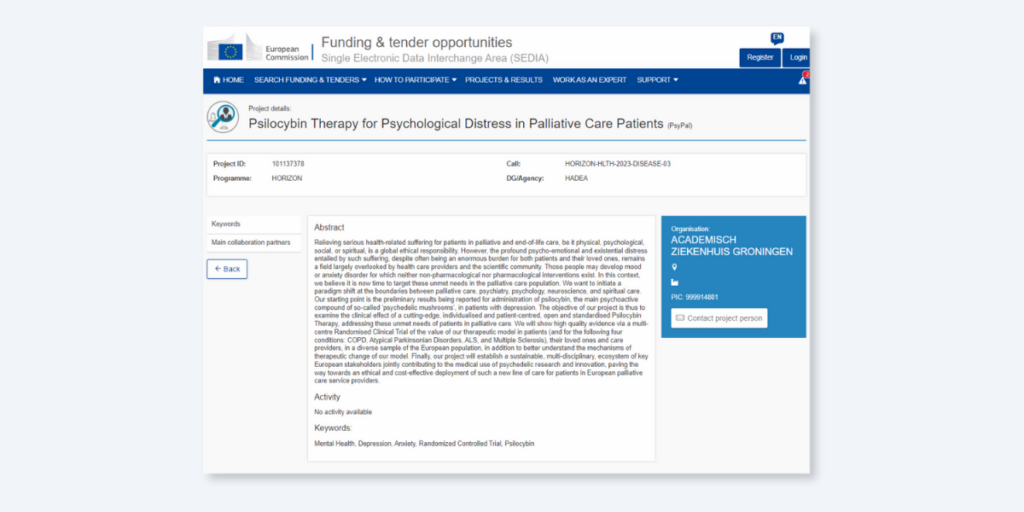 BREAKING European Union Grants €6.5M for Multi-Site Psilocybin Study in Palliative Patients