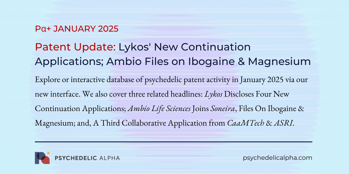 You are currently viewing January 2025 Psychedelic Patent Update: Lykos’ New Continuation Applications; Ambio Files on Ibogaine & Magnesium